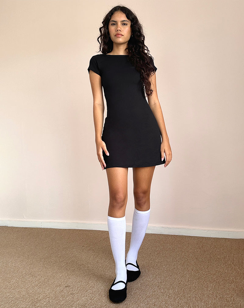 Image of Wangi Backless Mini Dress in Lycra Black