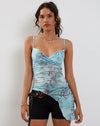 Image of Warica Asymmetric Cami Top in Blue Paisley Abstract Rustic