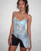 Image of Warica Asymmetric Cami Top in Blue Paisley Abstract Rustic