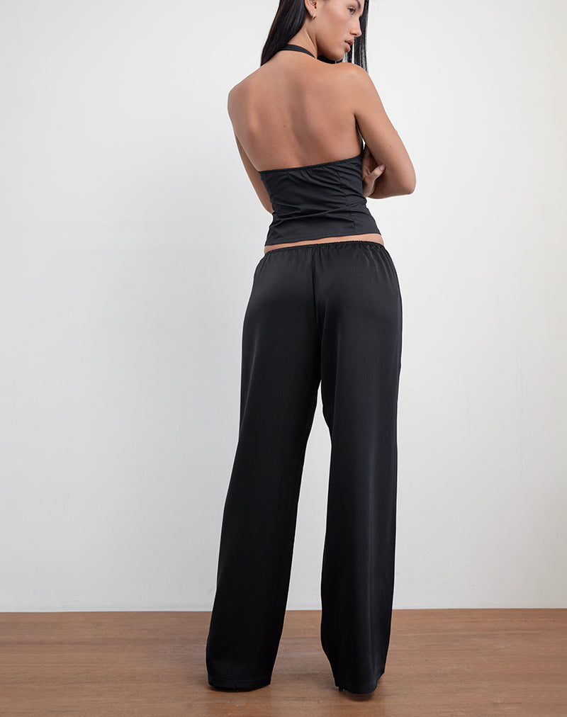 Pantalon large Waski en satin noir