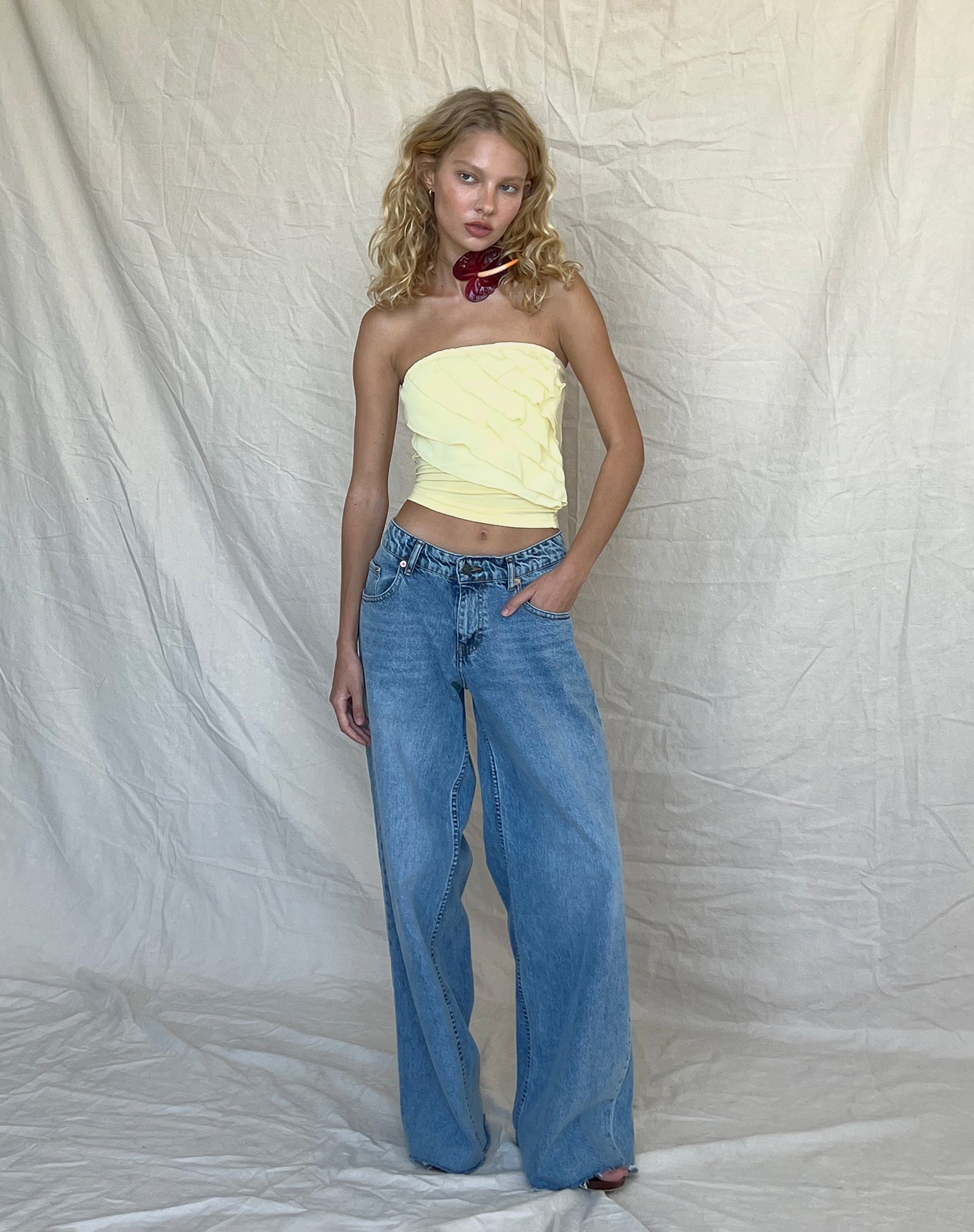 Image of Wayan Ruffle Bandeau Top in Pale Yellow