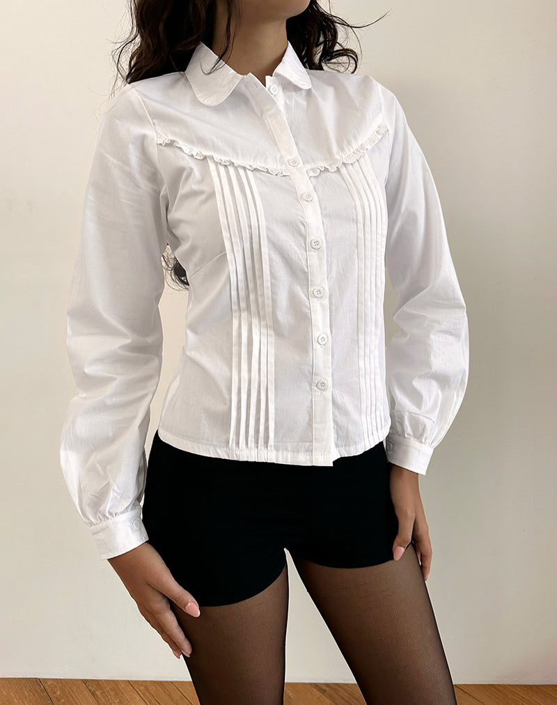 Wells Frill Long Sleeve Blouse in White