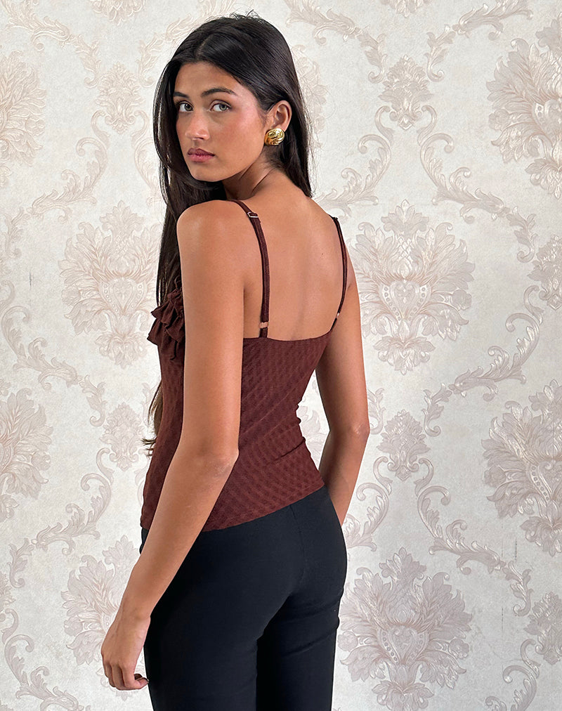 Image of Wendy Ruffle Cami Top in Argyle Mesh Brown