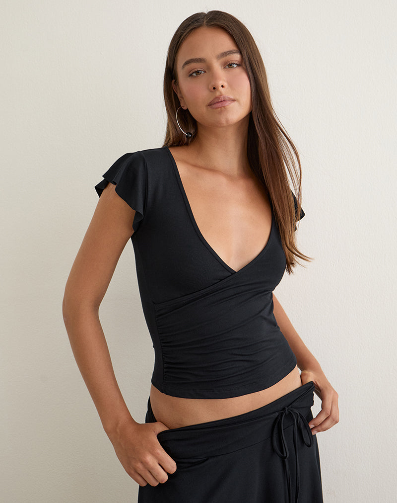 Wilkes Wrap Top in Jersey Black