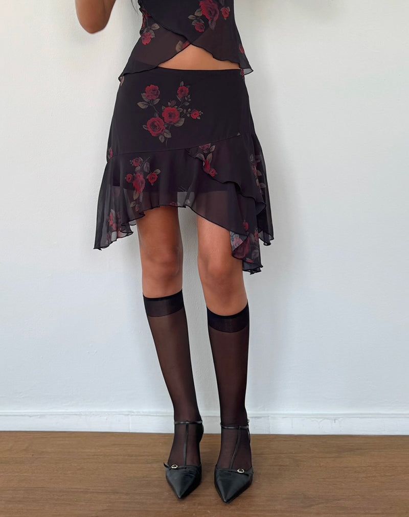 Winona Mini Skirt in Vintage Roses Black