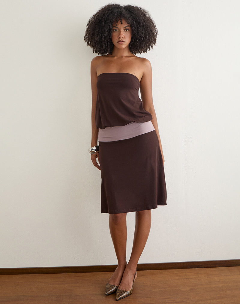 Wiste Midi Dress in Bitter Chocolate Grey Lavender Combination