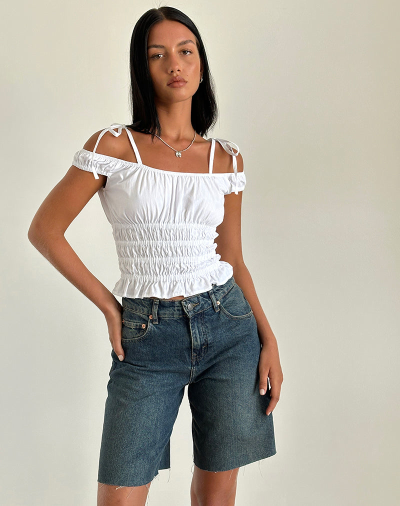 Image of Xavan Bardot Tie Shoulder Top in White