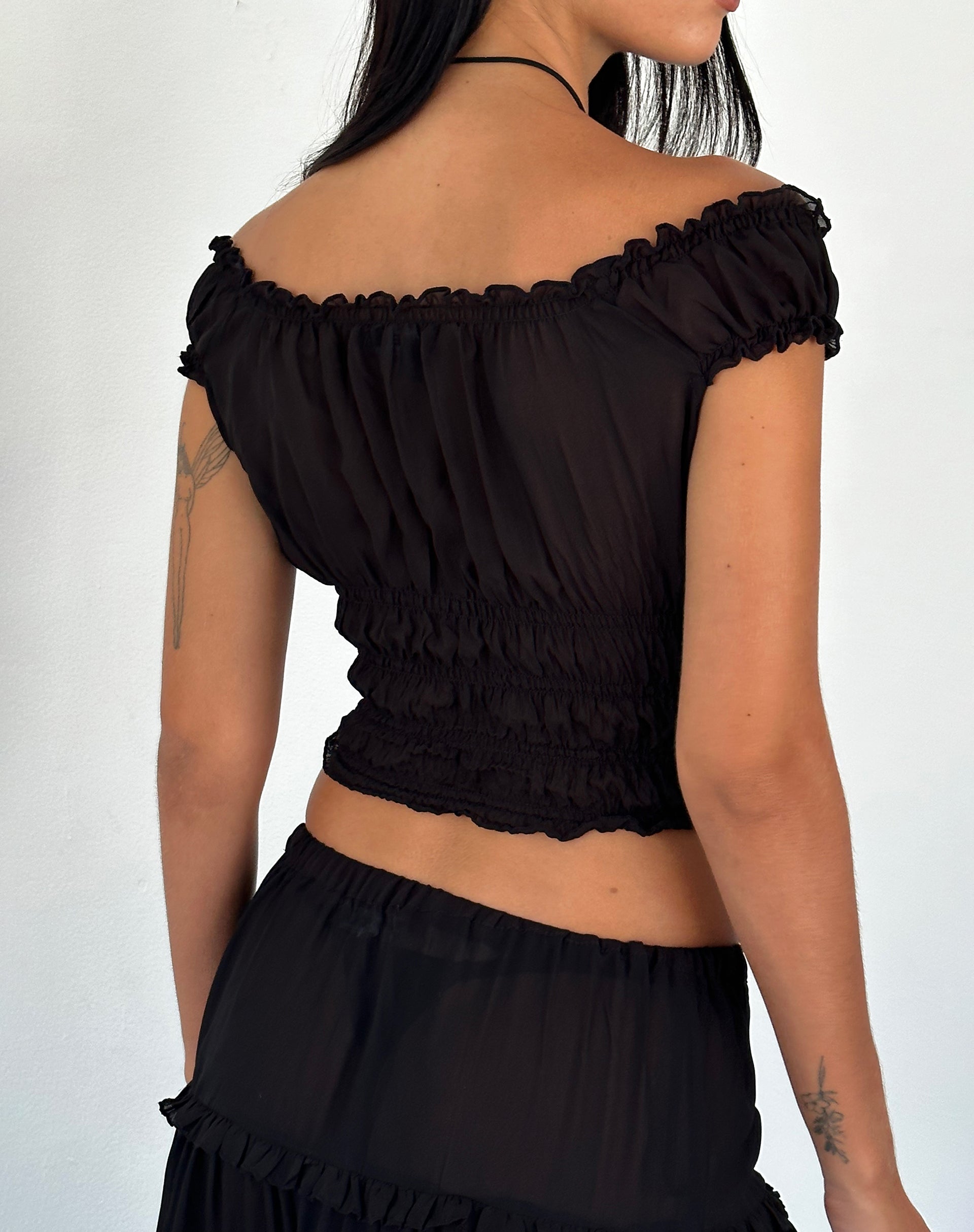 Black Shirred Bardot Top Xavi motelrocks com eur