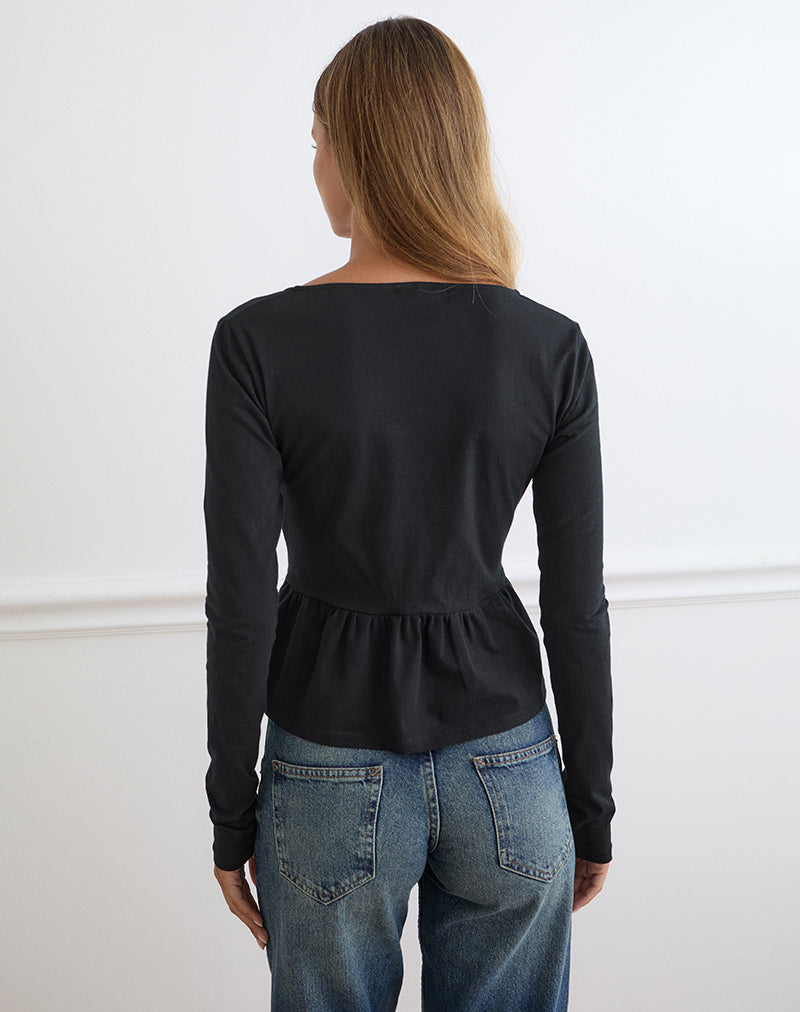 Image of Yahop Top in Black with Swirly Floral Embroidery