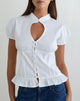 Image of Yamila Puff Sleeve Keyhole Blouse in White