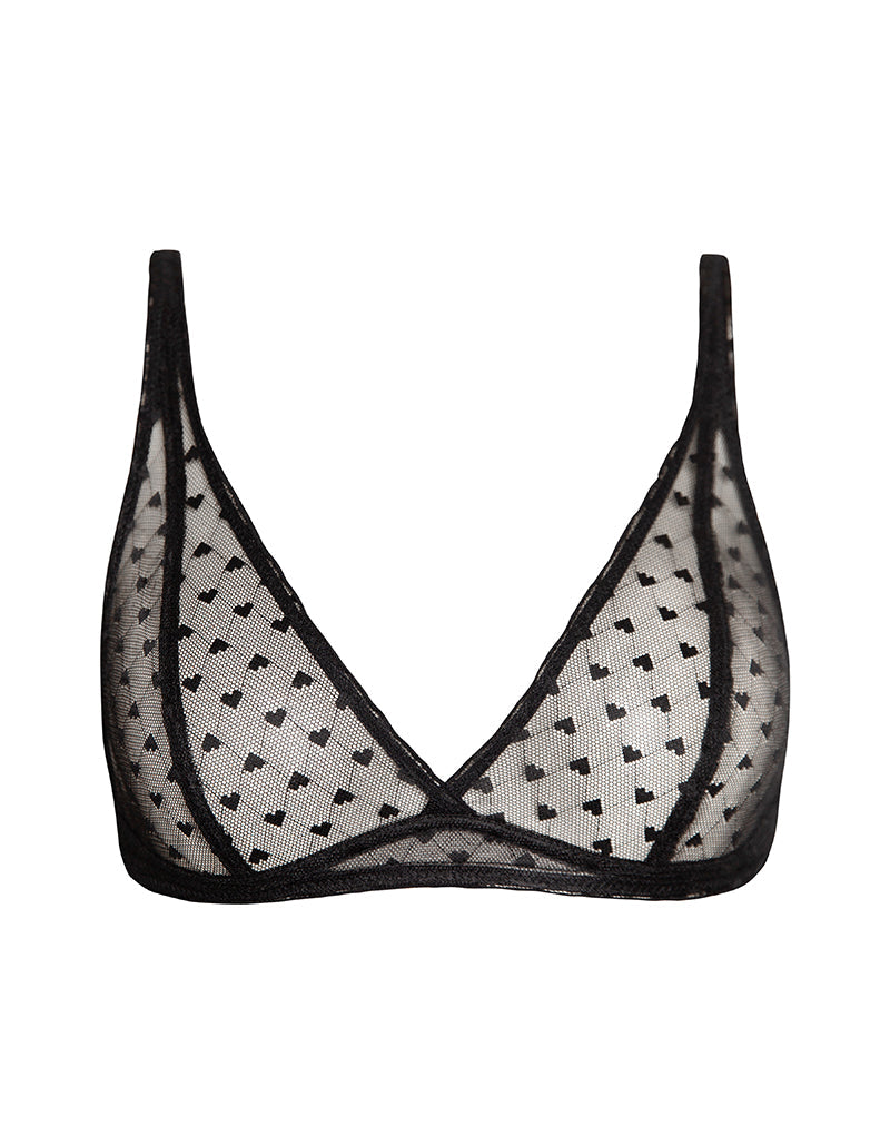 Image of Yandri Bra in Black Lace with Heart Embroidery