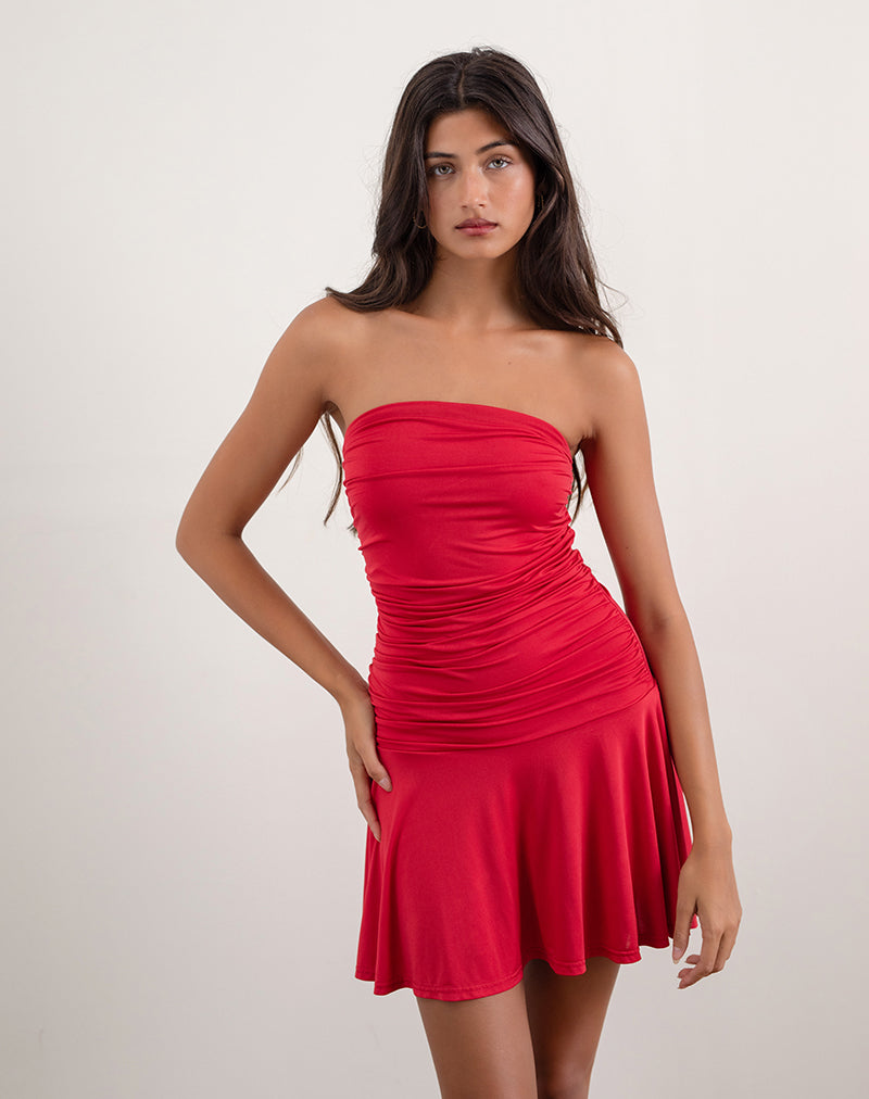 Robe mini bandeau Yasmin en rouge moulant