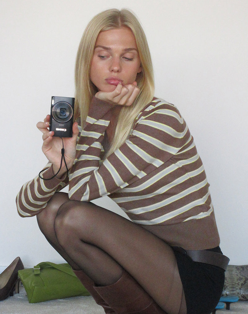 Image of Yasra Jumper in Stripe Knit Brown and Yellow