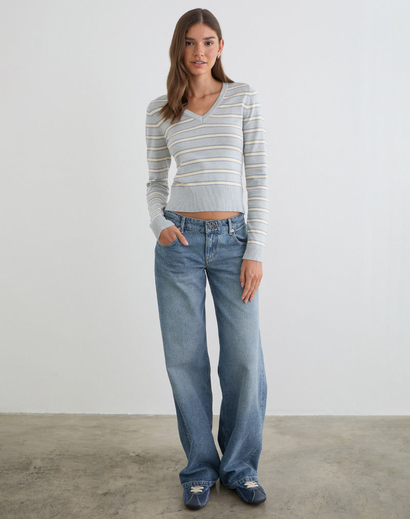 Image of Yasra Jumper in Stripe Knit Cream Grey