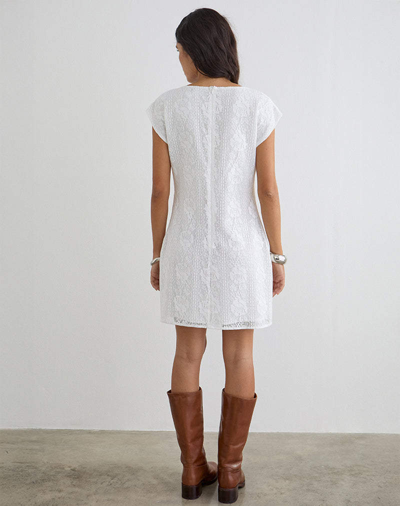 Image of Yenna Plunge Mini Dress in Floral Lace White