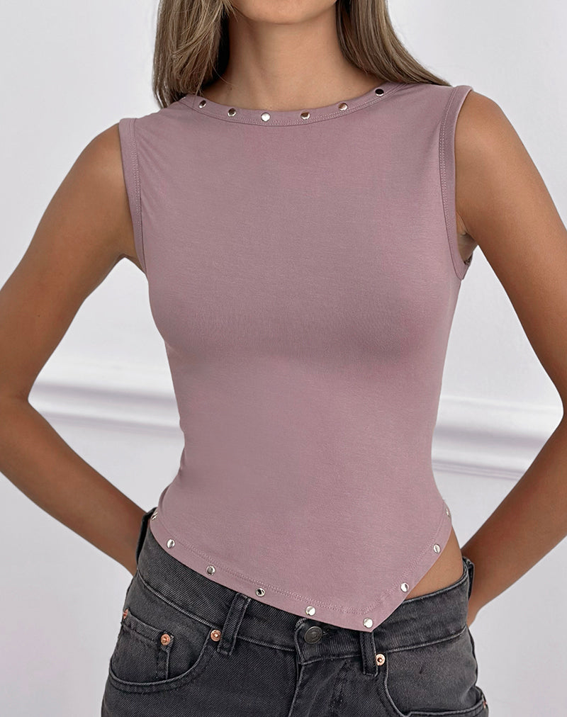 Image of Yetta Double Studded Vest Top in Dusty Mauve