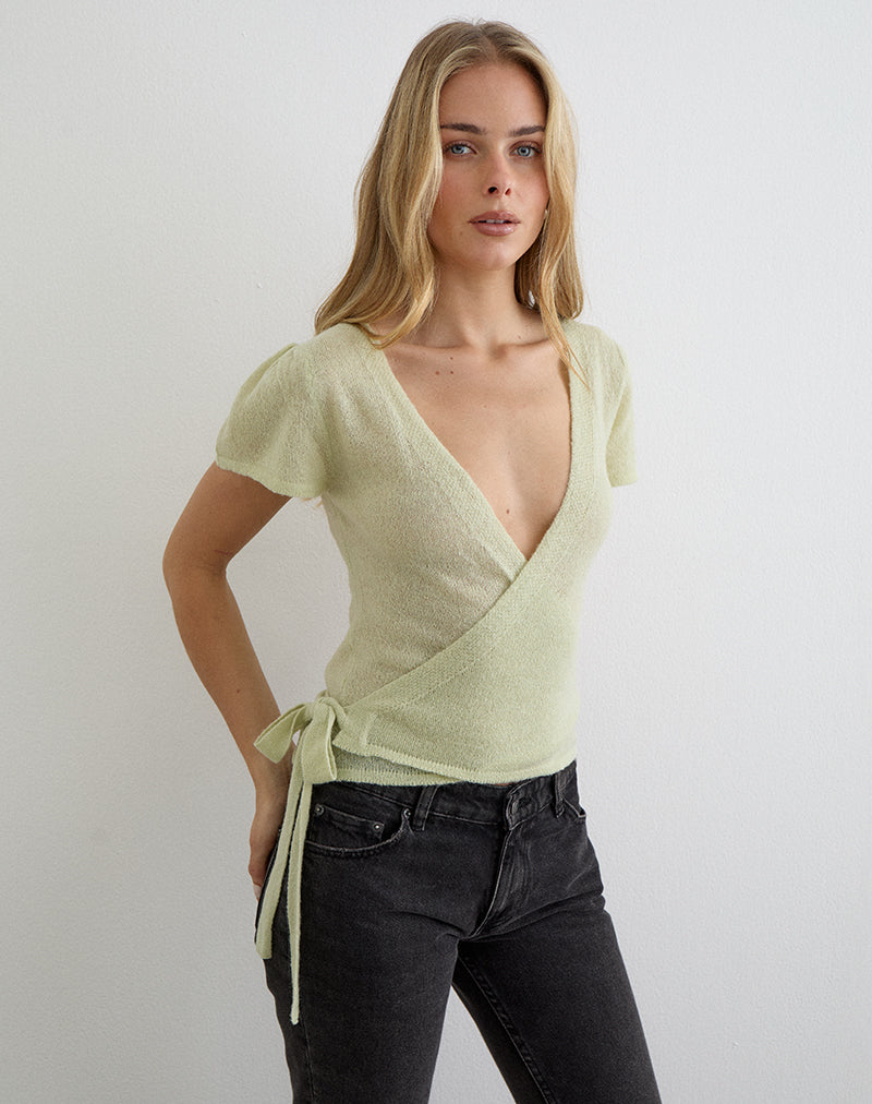 Yoana Top in Sheer Knit Lily Green