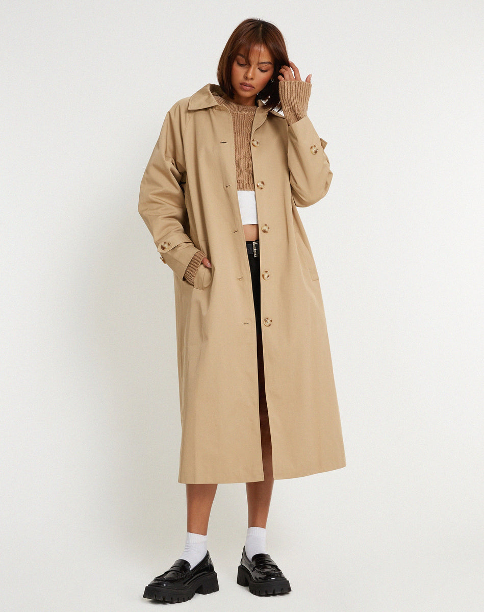 Tan Brown Longline Trench Coat | Assa – motelrocks-com-eur