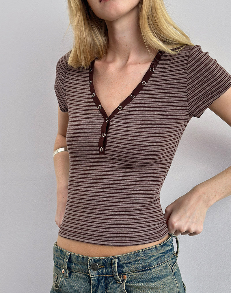 Yolla Top in Brown and Grey Stripe