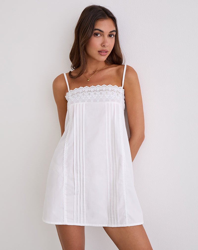 White Poplin Broderie Trim Mini Dress | Yoshiko – motelrocks-com-eur