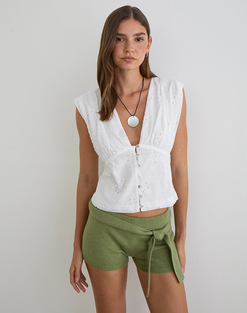 Image of Yoshino Plunge Top in Broderie White