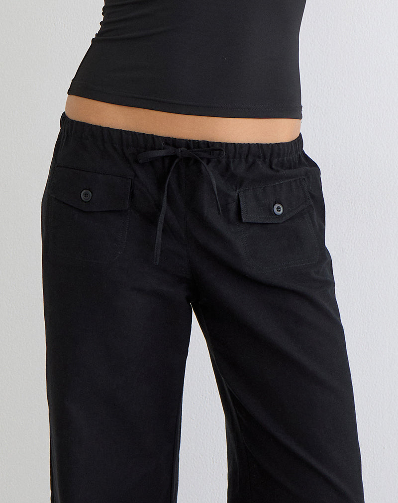 Image of Yua Wide Leg Trouser in Linen Black