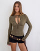 Image of Yubin Keyhole Long Sleeve Top in Cupro Khaki
