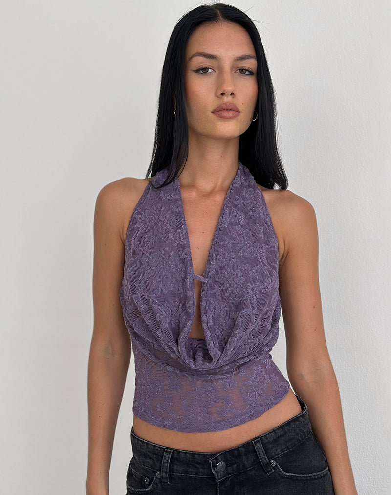Yukari Plunge Top aus Jacquard-Strick in Lila