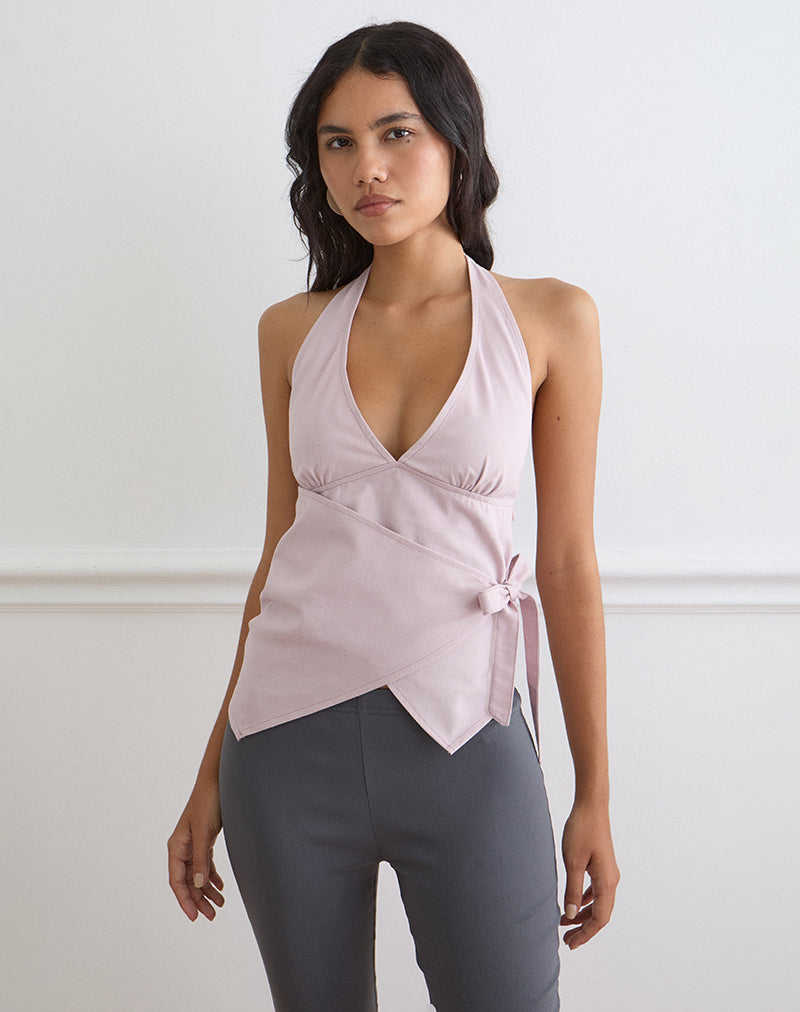 Yung Halterneck Top in Cotton Twill Soft Pink