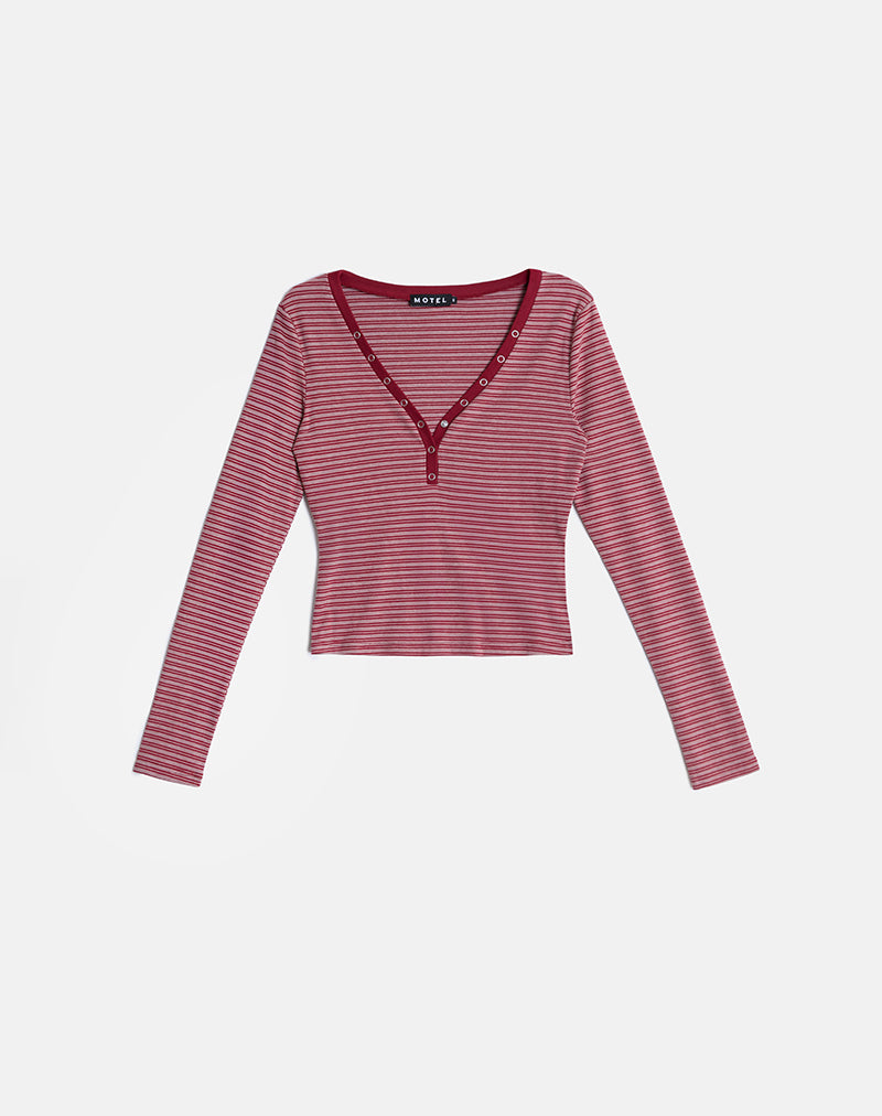 Image of Yusi Long Sleeve Top in Burgundy Stripe
