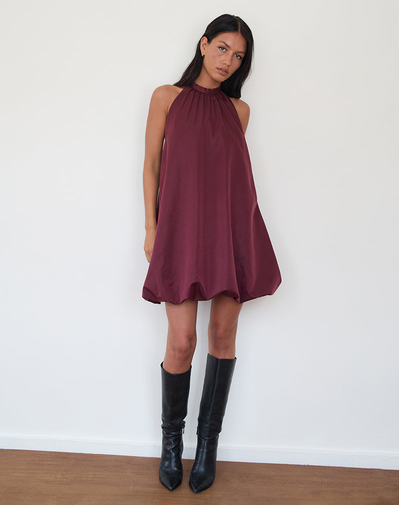 Image of Yusna Puffball Mini Dress in Dark Berry