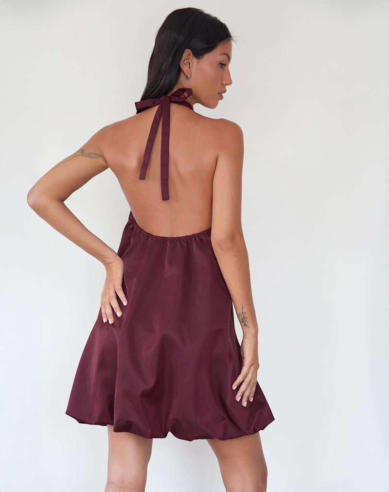 Image of Yusna Puffball Mini Dress in Dark Berry