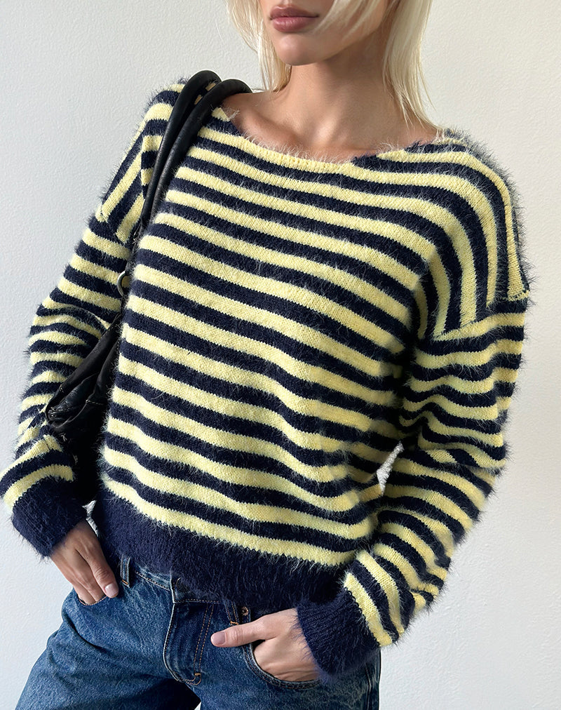 Image of Zalo Jumper in Knit Stripe Yellow and Navy
