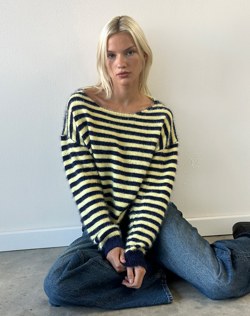 Zalo Jumper in Knit Stripe Yellow and Navy