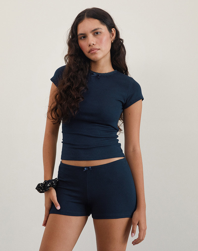 Image of Zana Ribbed Top in Navy