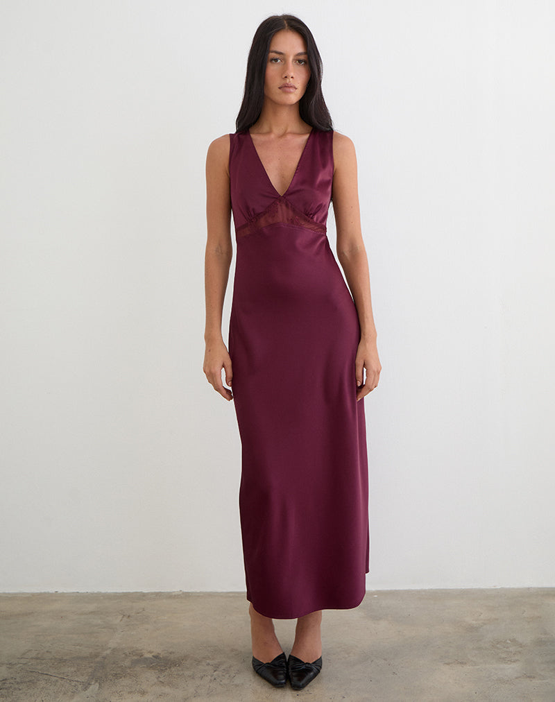Image of Zarita Satin Maxi Dress in Zinfandel