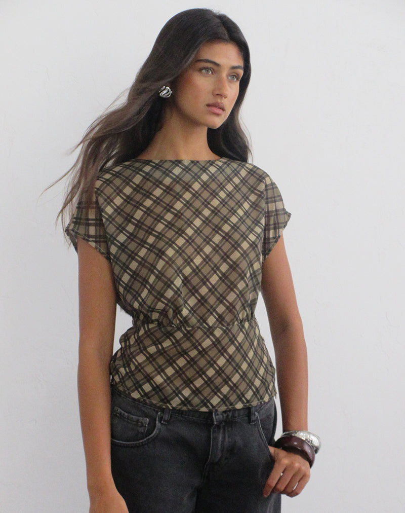 Image of Zayla Top in Chiffon Vintage Check Olive