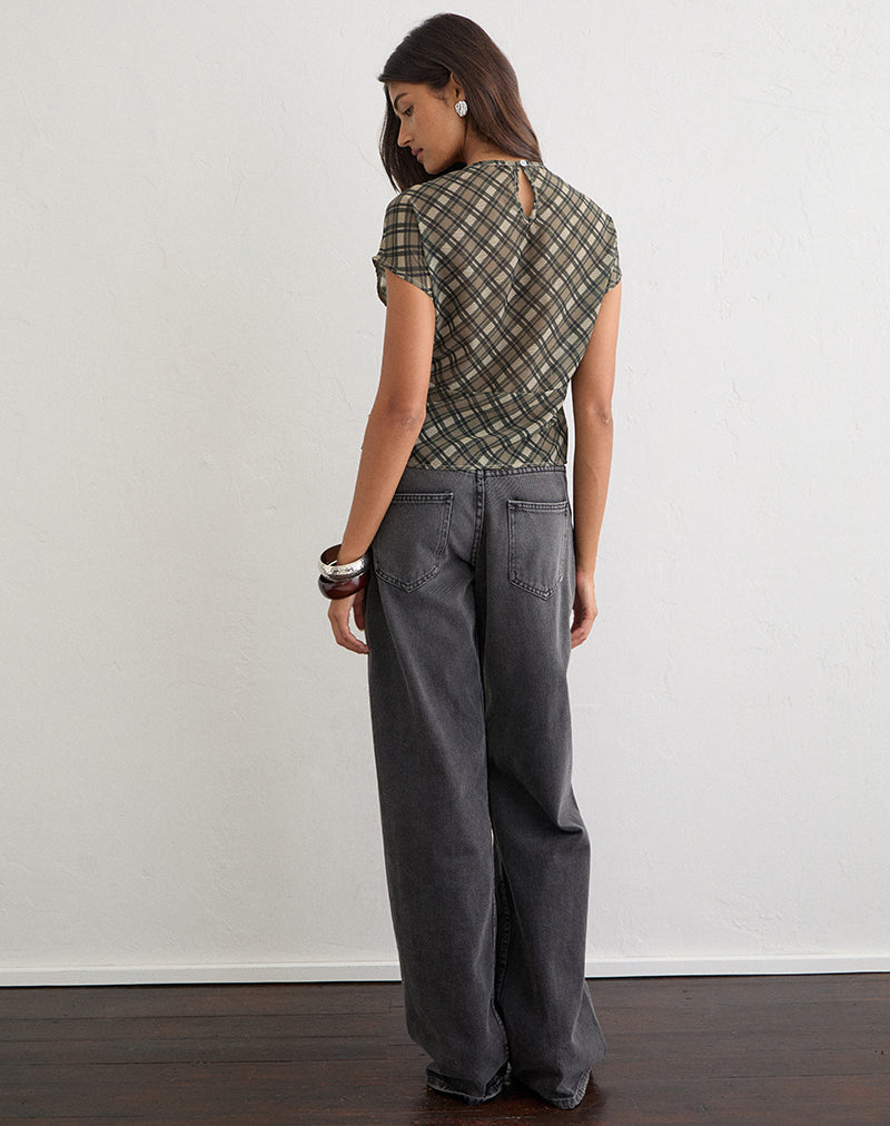 Image of Zayla Top in Chiffon Vintage Check Olive