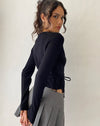 image of Zelda Knitted Wrap Cardigan in Black with Rosette