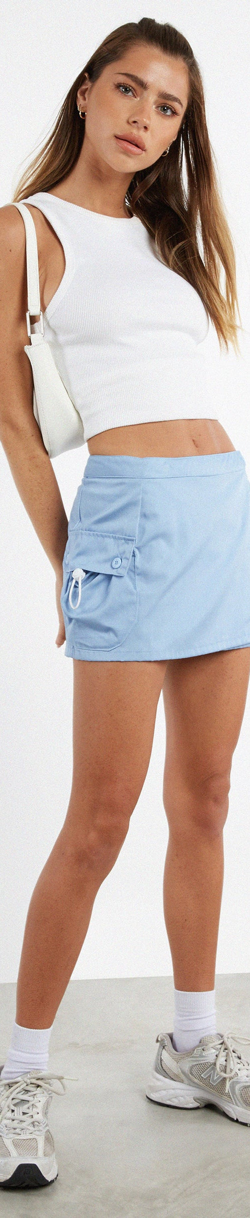 image of MOTEL X JACQUIE Zephyr Mini Skirt in Cotton Drill Blue