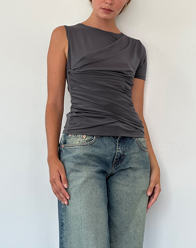 Image of Zera Asymmetric Ruched Top in Grey