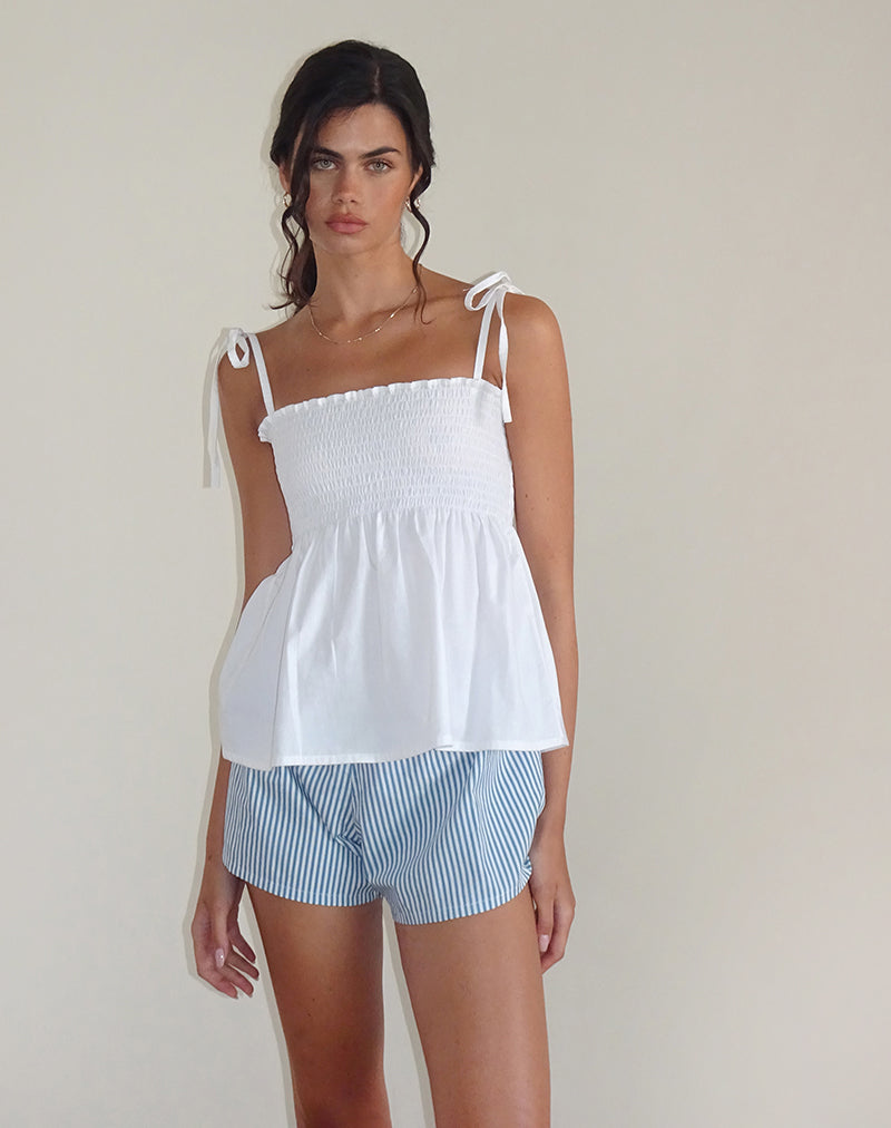 Zerah Shirred Cami Top in Poplin White