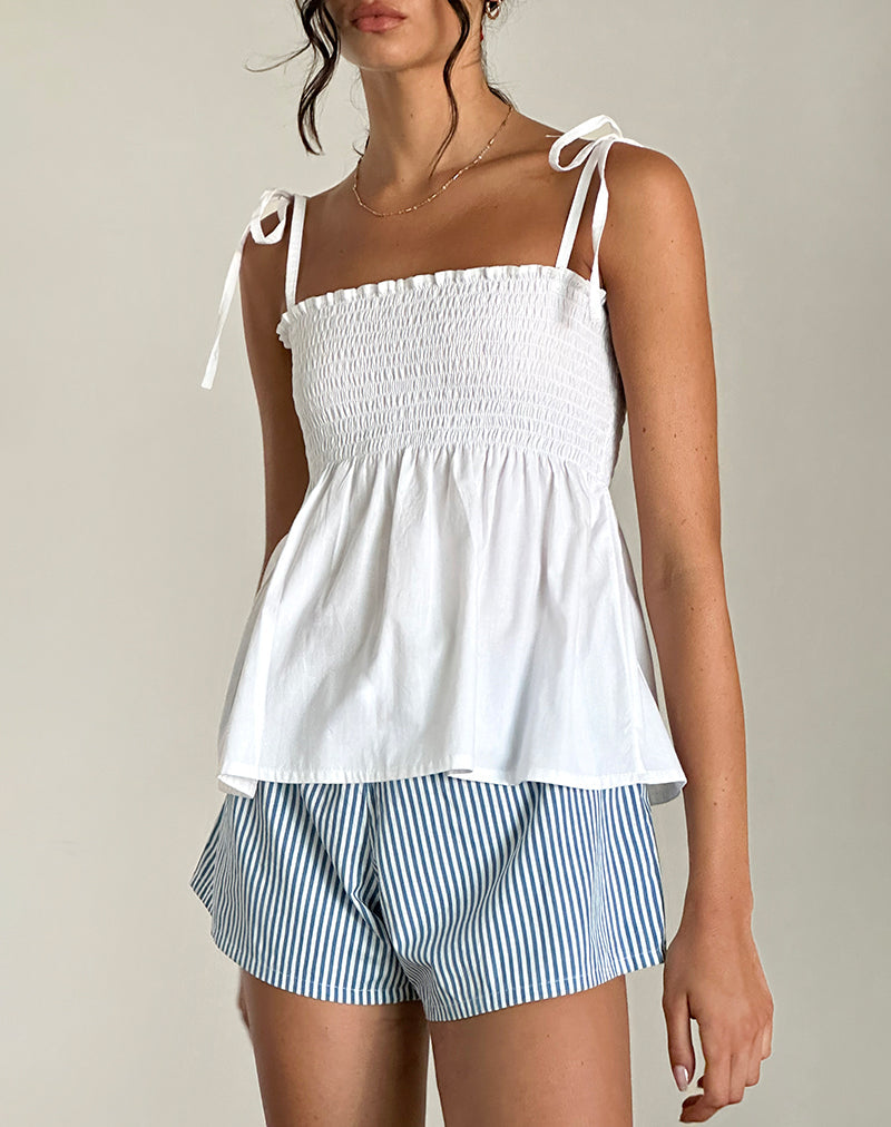 Zerah Shirred Cami Top in Poplin White