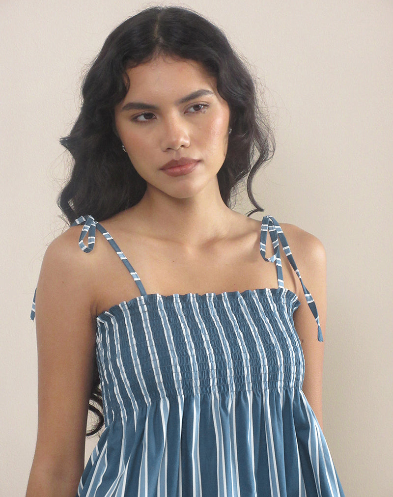 Image of Zerah Top in Poplin Formal Stripe Navy