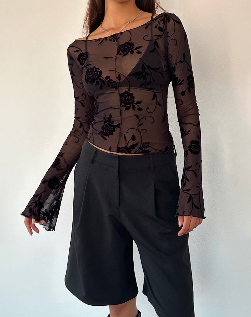 Image of Zerlin Unlined Long Sleeve Top in Rose Flock Black