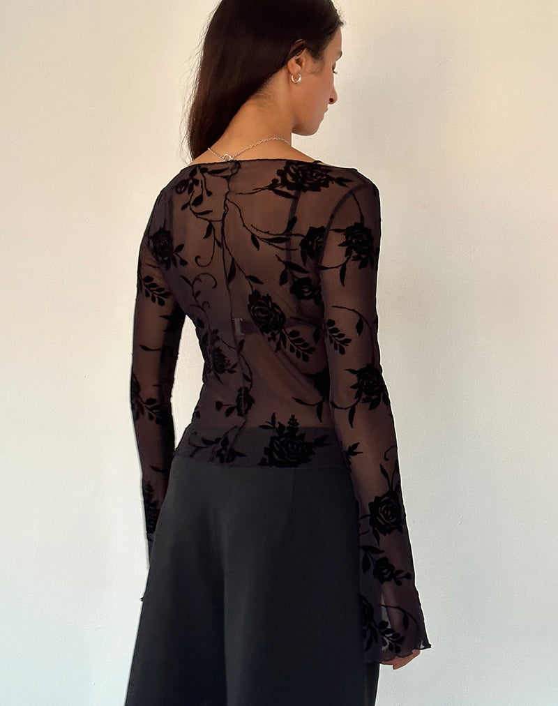 Image of Zerlin Unlined Long Sleeve Top in Rose Flock Black
