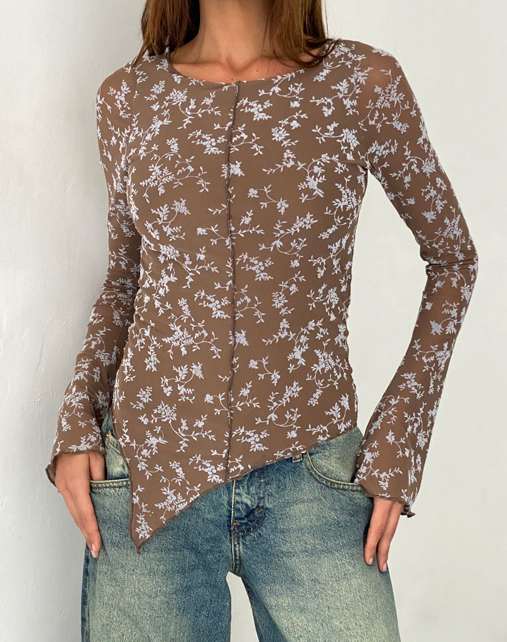 Zest Mesh Long Sleeve Top in Botanist Flock Dark Taupe