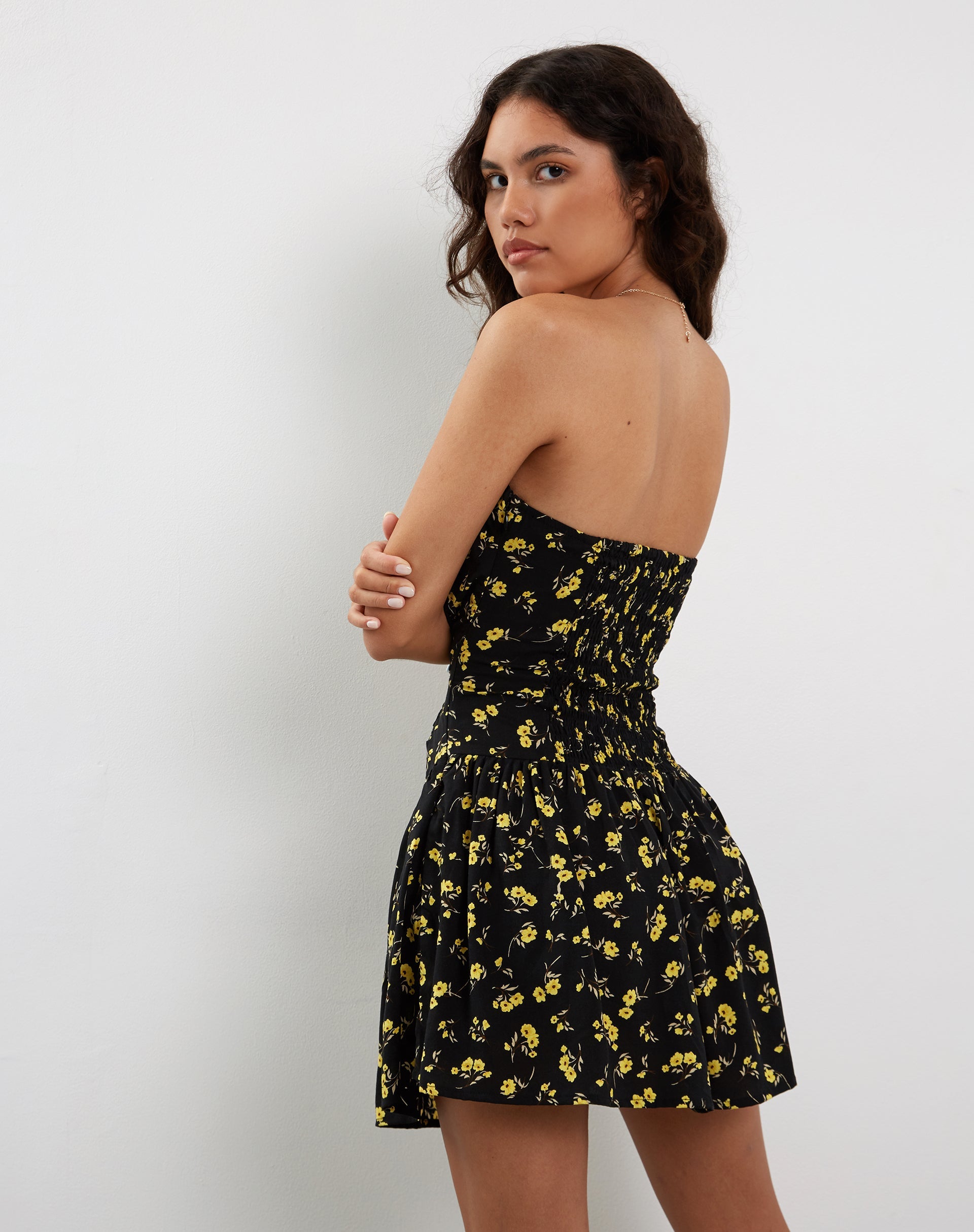 Image of Zhao Bandeau Mini Dress in Buttercup Black and Yellow