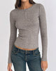 Image of Zinta Long Sleeve Button Up Top in Ribbed Knit Grey