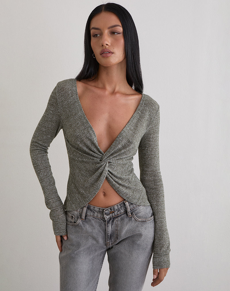Image of Zoril Twist Top in Glitter Knit Khaki